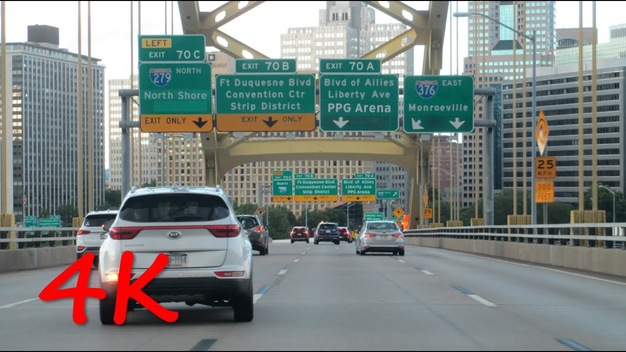 ⁴ᴷ Driving through Downtown Pittsburgh, PA eastbound (Interstate 376) [4K VIDEO]