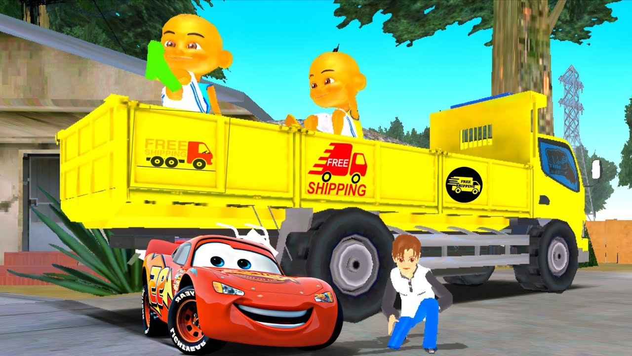 Yuta ngangkut mobil truk pasir pesenan tuk dalang di temani upin dan ipin