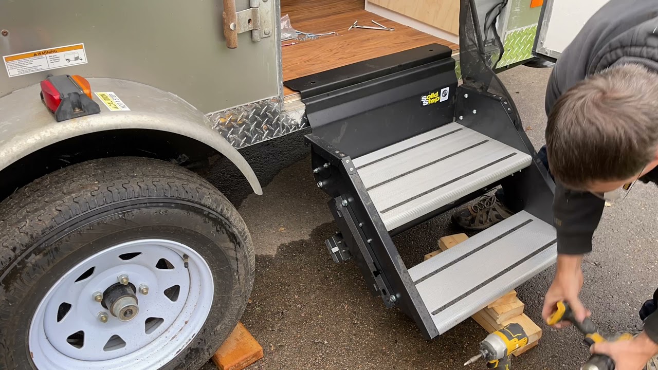 How to Build a Tiny Off Grid Cargo Trailer Camper - Fold away Solid Steps