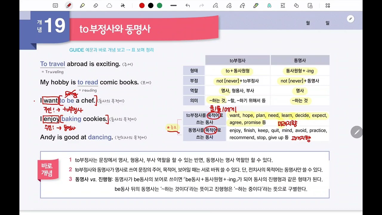 바로 문장 쓰는 문법 Lv1 개념 19-20 to부정사 동명사 비교 to부정사 명사적용법