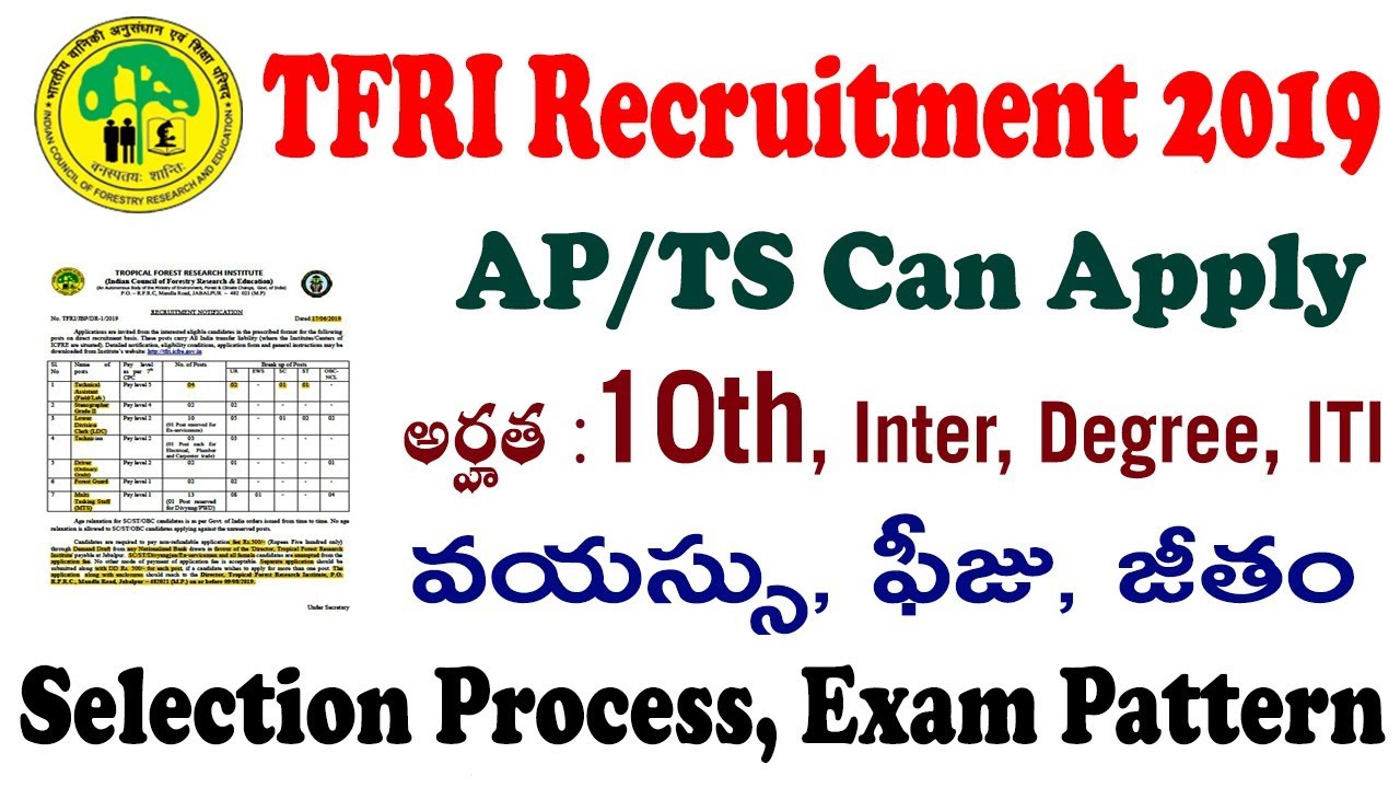TFRI Recruitment 2019 in telugu notification age qualification Tropical Forest Research Institute