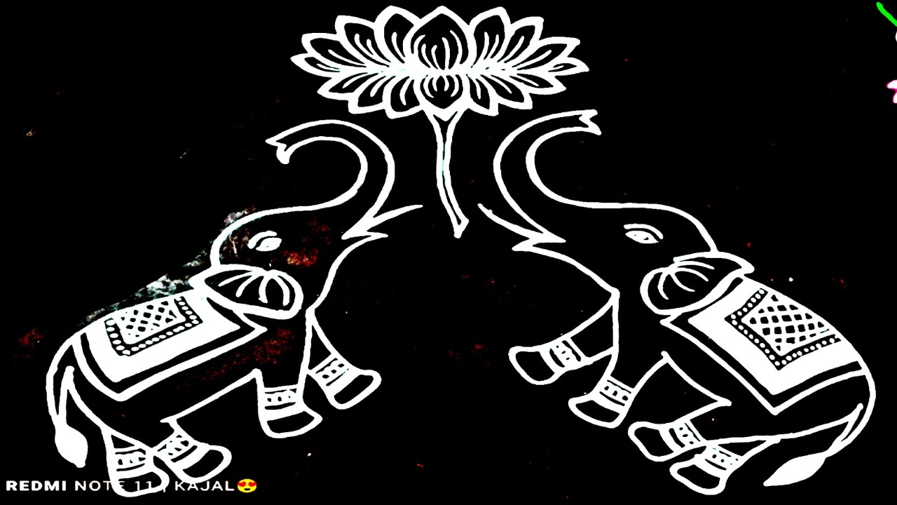 Manabasa Gurubara Special lotus & elephants Jhotichita Design 💞 Jhotichita for Laxmi Puja 💞Jhoti 💞