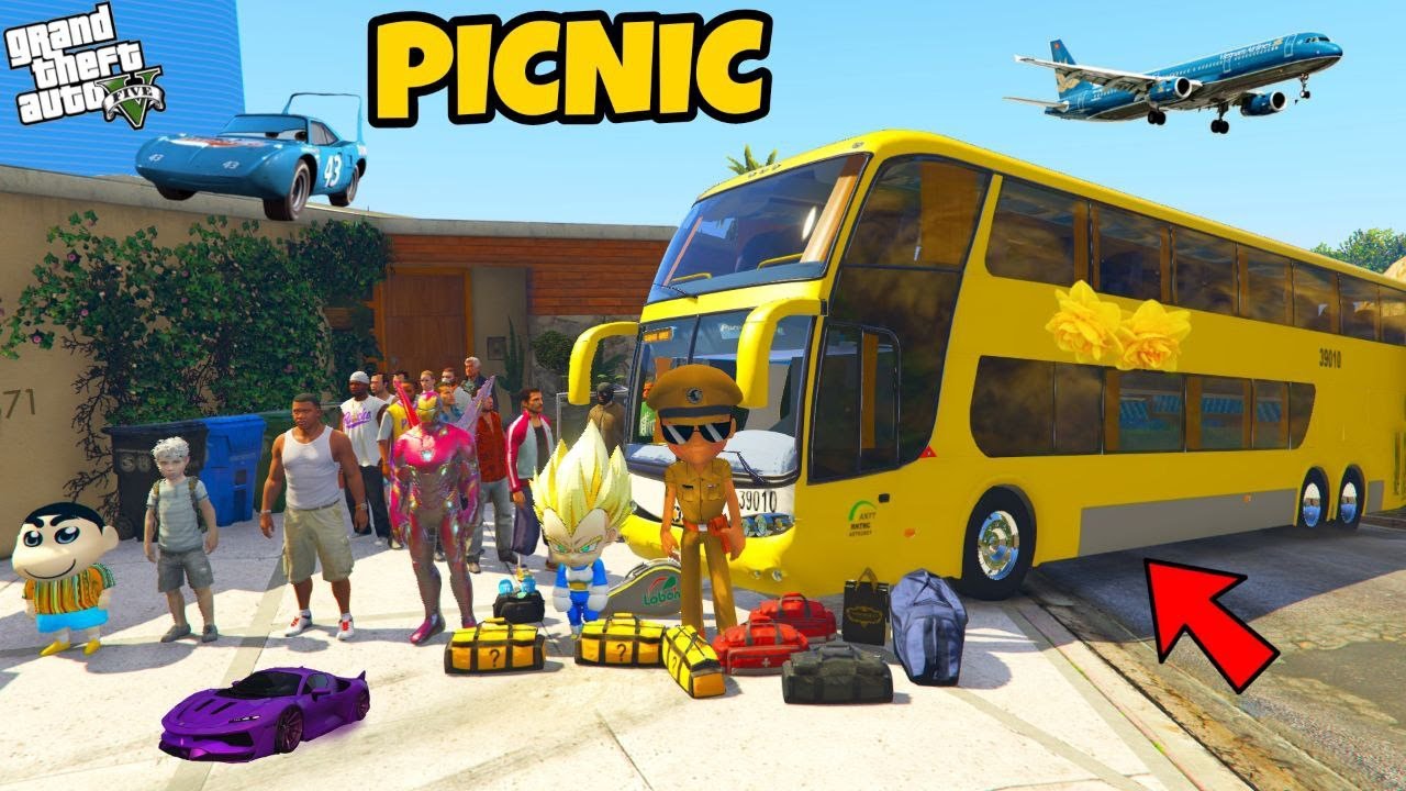 Franklin and Shinchan Plane A Road Trip With Luxury BUS From Los Santos To North Yankton IN GTA 5