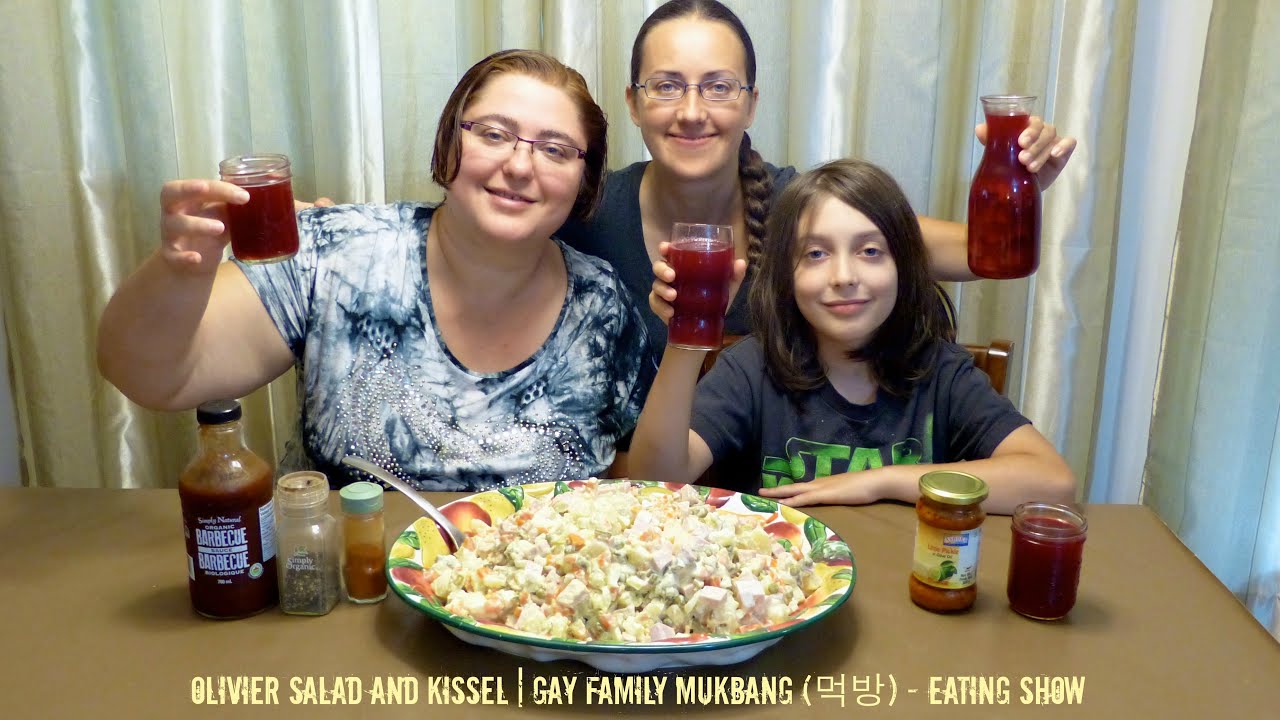 Olivier Salad And Kissel | Gay Family Mukbang (먹방) - Eating Show