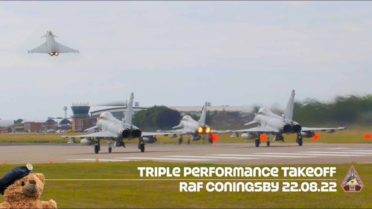 Triple Eurofighter Typhoon Performance Takeoff | 29 Squadron RAF Coningsby [4K +TedCam™] 22.08.22