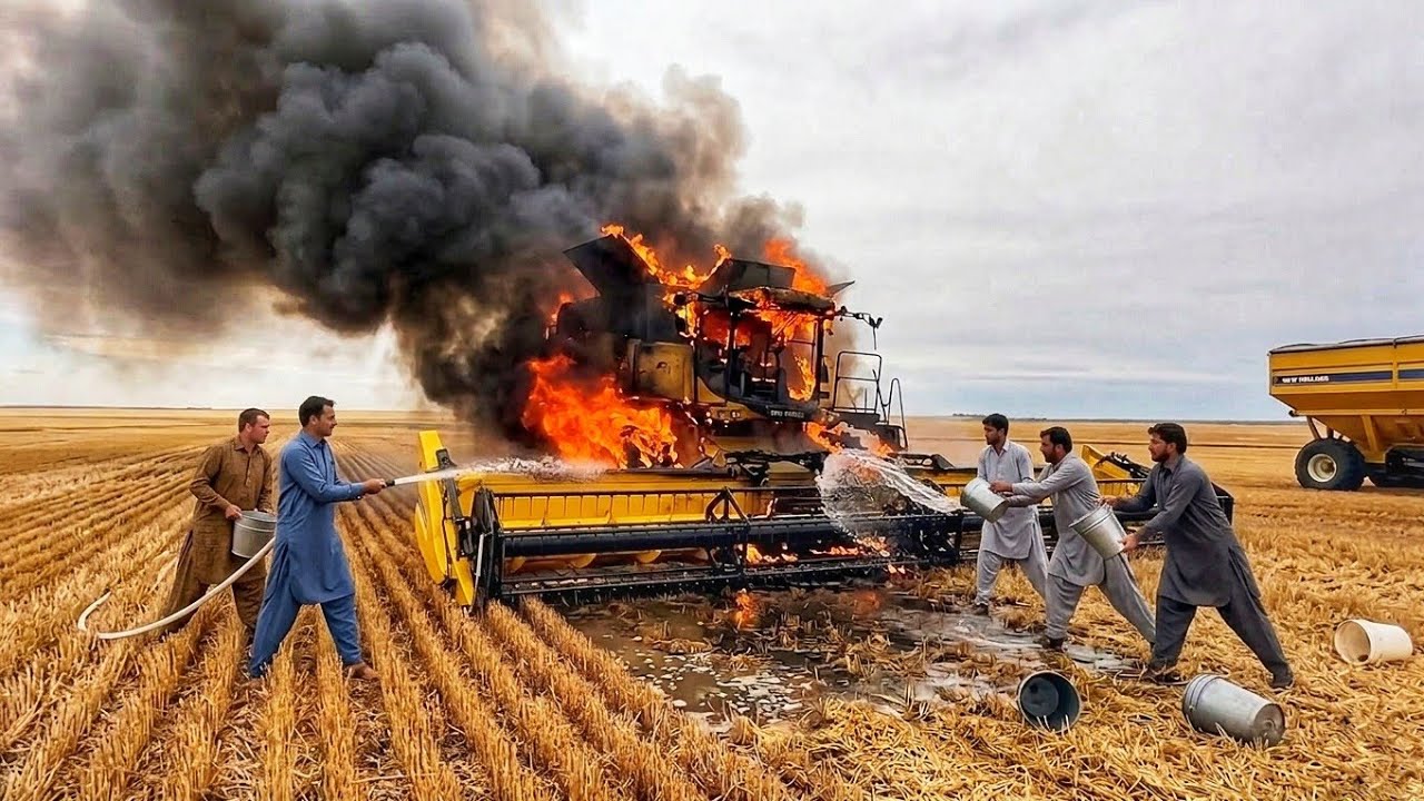 ​Combine Harvester machine Extreme Engine Smoke & Raw Harvesting Power | Old Technique | 4K Ultra HD