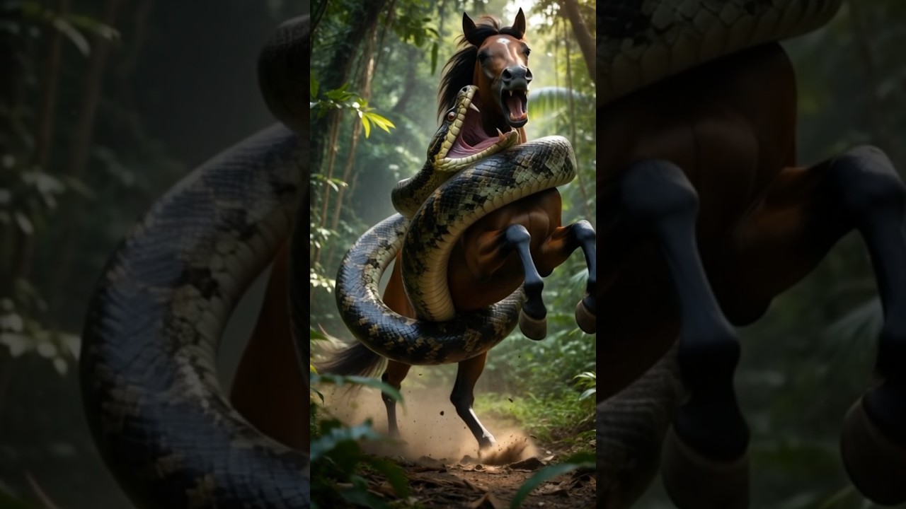 rescue horse from giant snake 😯 🐎 