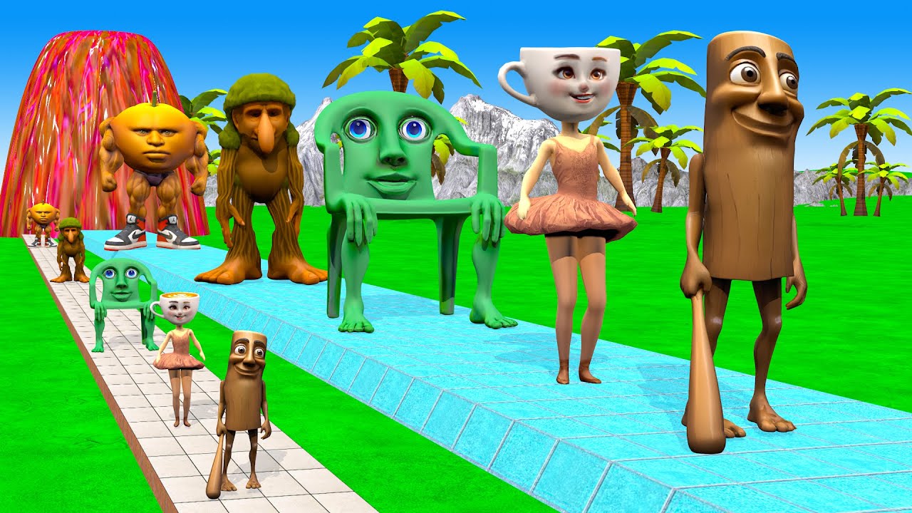 Playing as Tung Tung Sahur in Long Slide Game with Cow Elephant. Funny 3d Animal Game