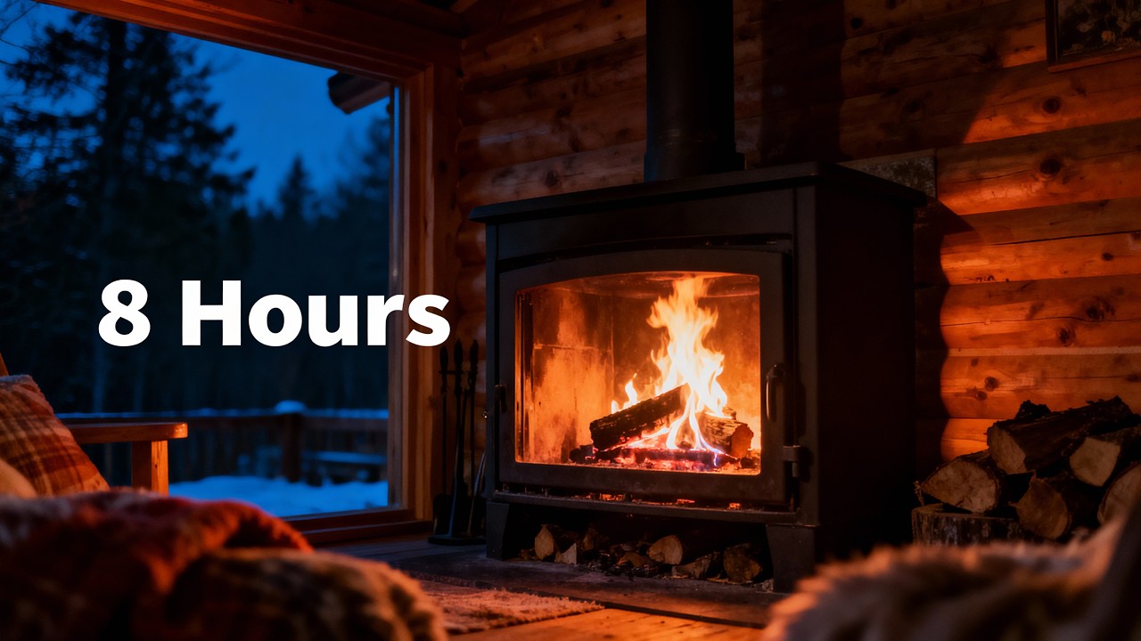 8 Hours Cozy Fireplace 🔥🌧️Deep Sleep, Relax, Study, Stress Relief