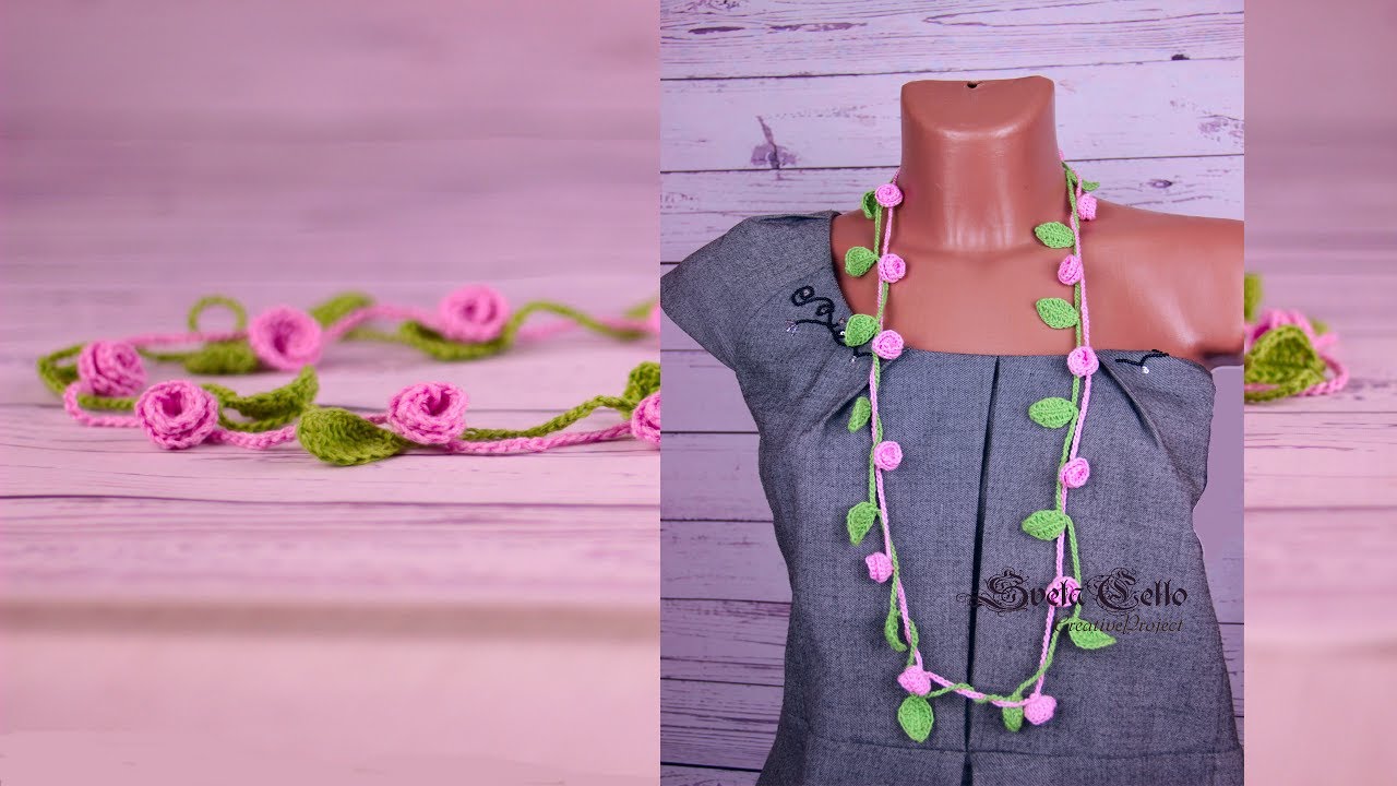 💐Easy Crochet Necklace of roses tutorial//Free crochet//Вязаное украшение колье крючком.💐