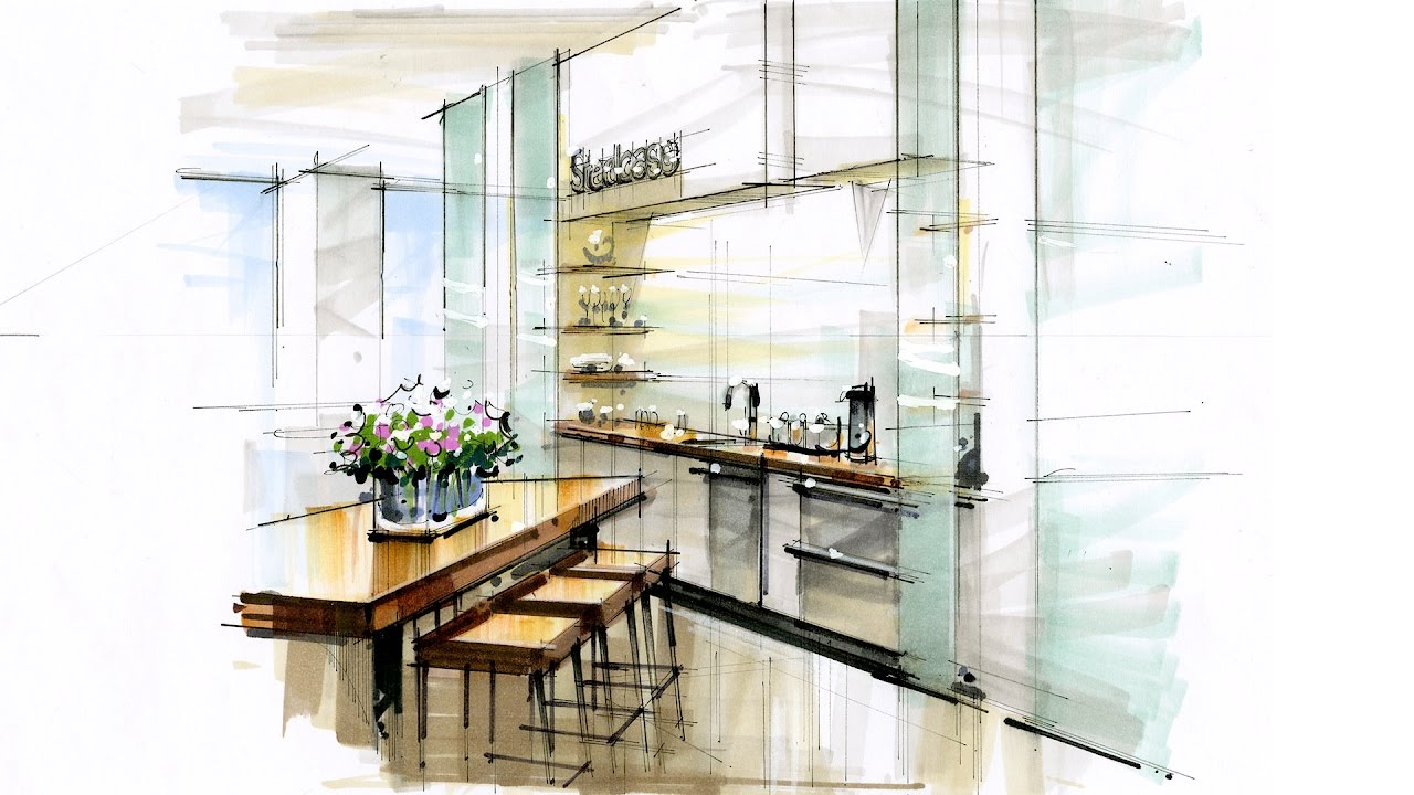 Tutorial - Hand Rendering, Interior, 170112 Reception Kitchen