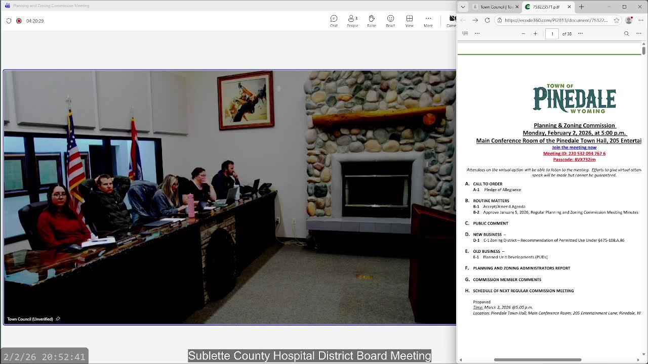 2/2/26 Town of Pinedale Planning and Zoning Board Meeting
