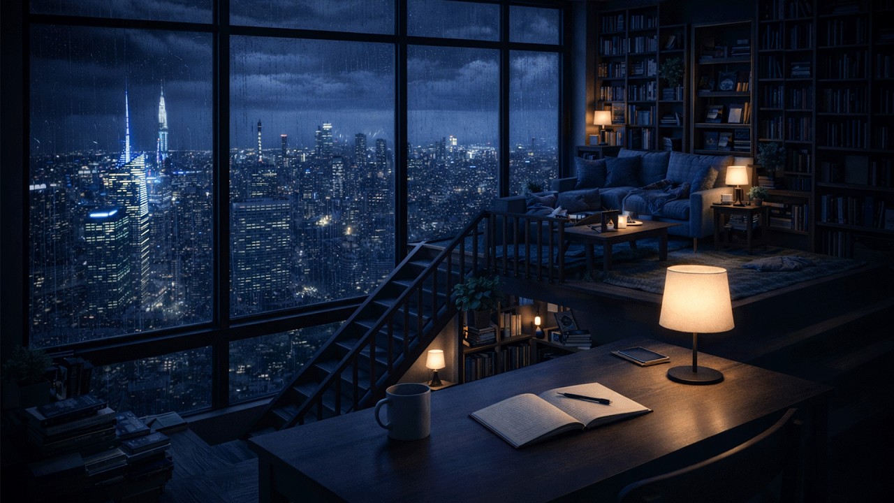 Late Night Apartment Study 🌙 | Focus Lo-fi with Rain Sounds