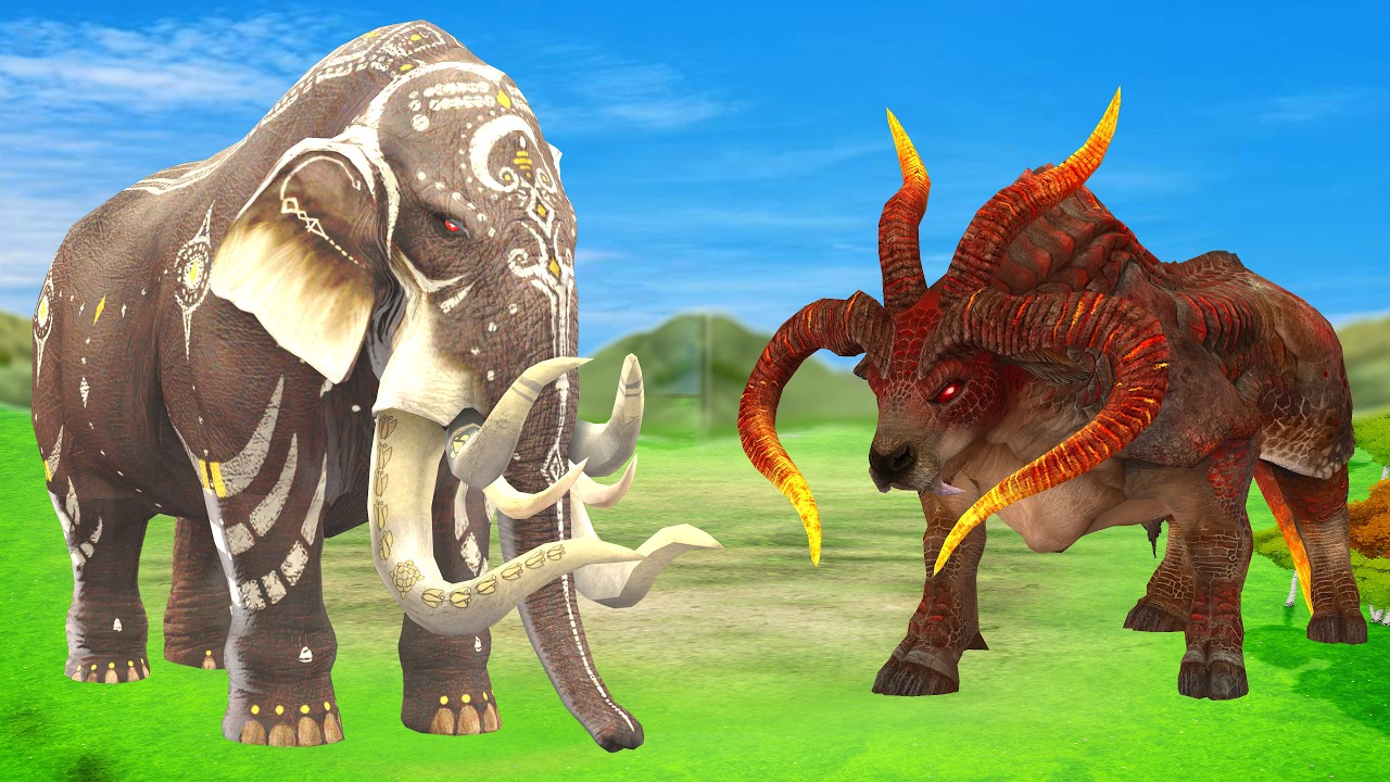10 Mammoth Elephant vs 5 Zombie Bull African Elephant vs Giant Tiger Fight Cow Save by Woolly Mamoth