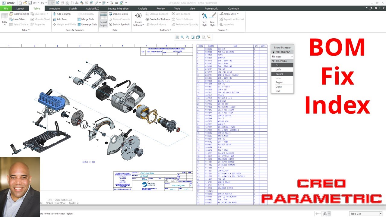 Creo Parametric — Чертеж спецификации материалов (BOM) — Исправление индекса
