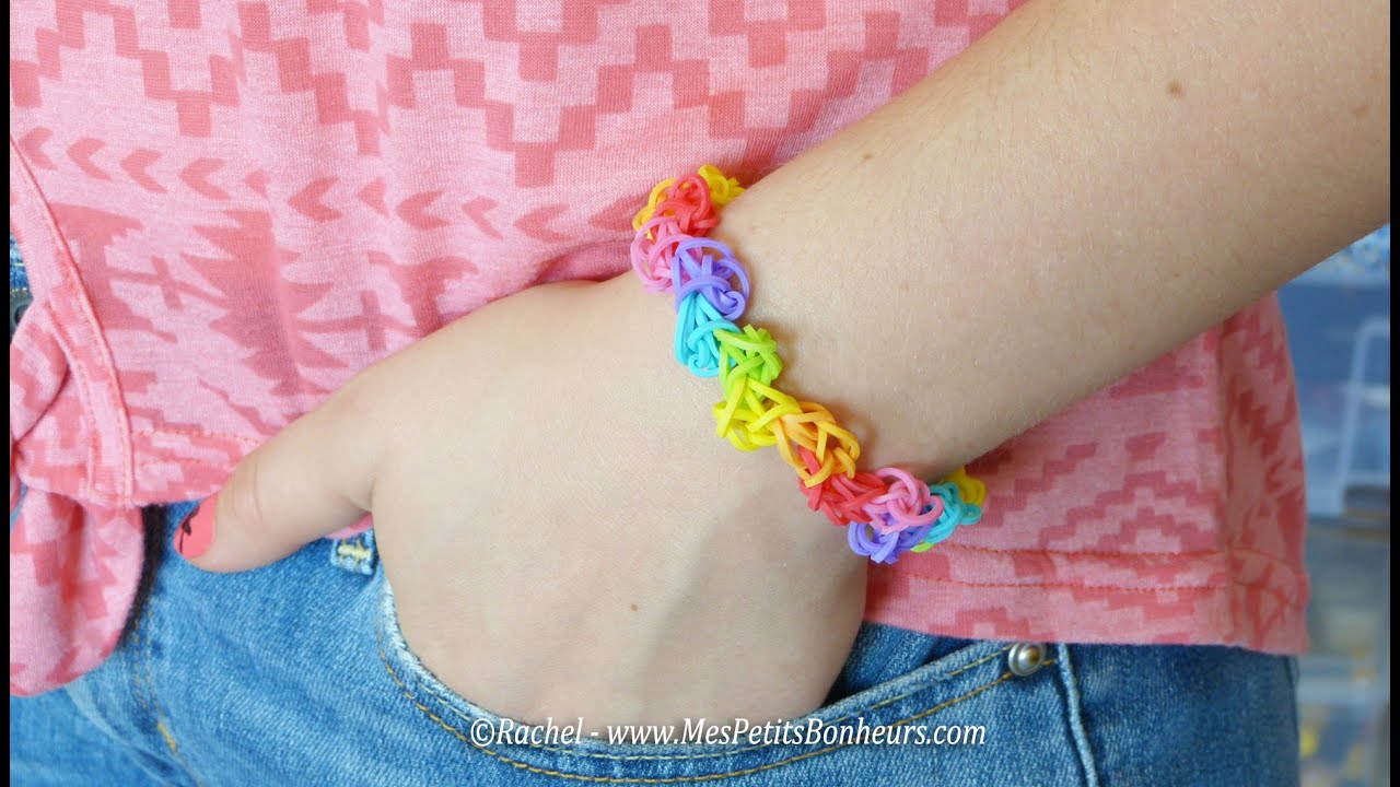Bracelet arc en ciel zigzag en élastiques Rainbow Loom - Assez facile