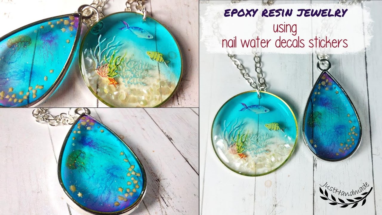 JustHandmade - Epoxy resin jewelry with nail water decals stickers / DIY / Jewelry design