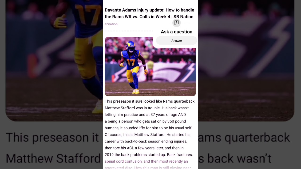 Davante Adams injury update: How to handle the Rams WR vs. Colts in Week 4 | SB Nation #breakingnews
