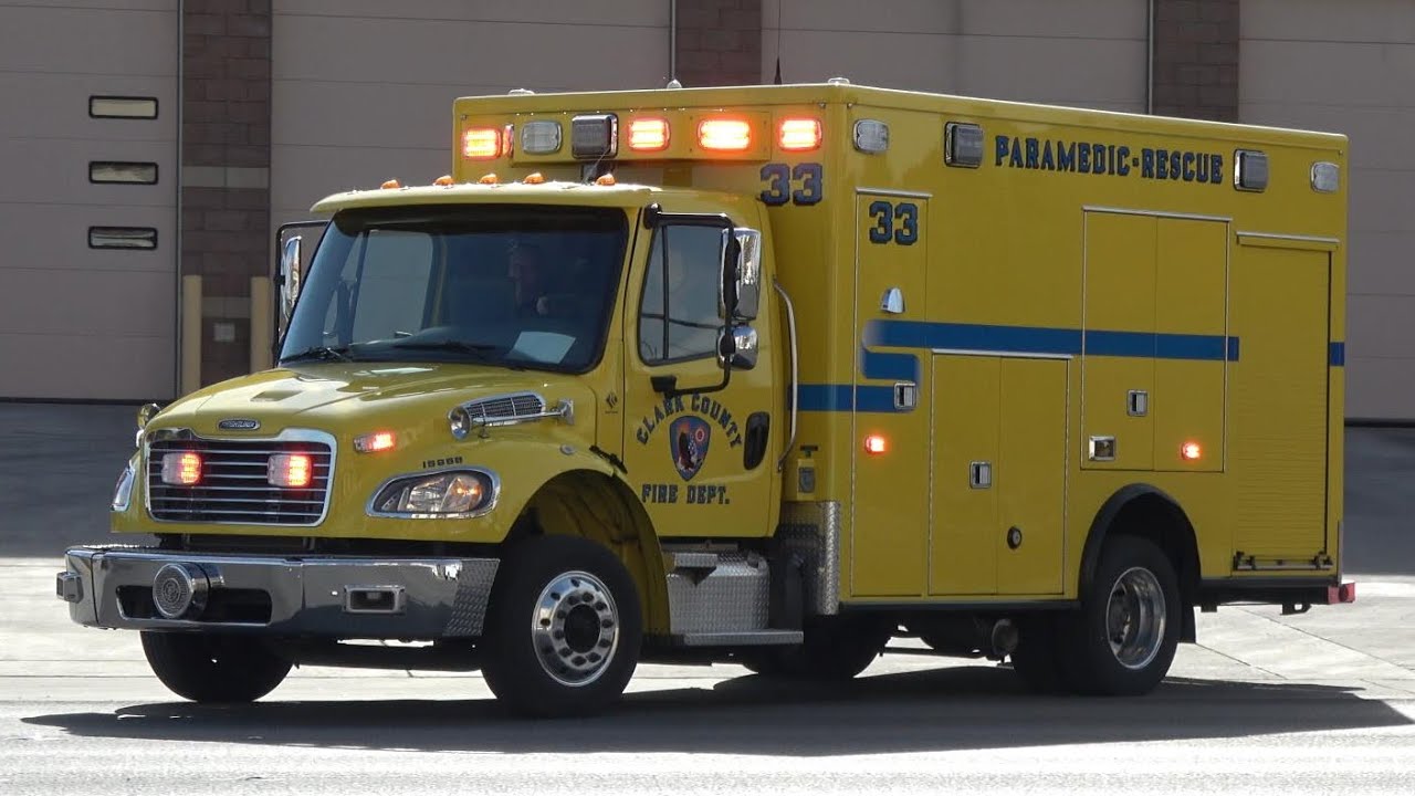 Ambulance turns out of a fire station to an emergency in Las Vegas