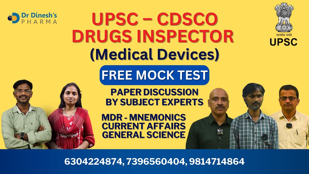 UPSC CDSCO Drugs Inspector (Medical Devices)| FREE MOCK TEST | Live Paper Discussion