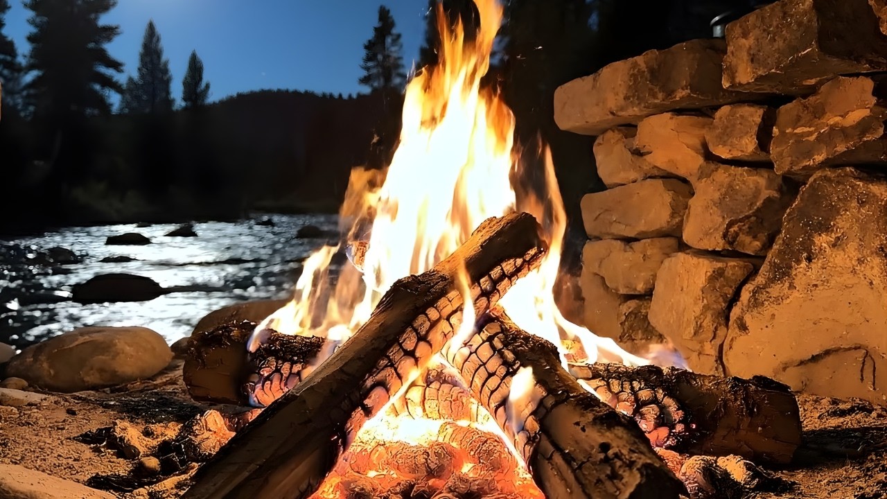 10 Hours of Cozy Campfire by the River 🔥🌊 | Relaxing Fireplace Sounds for Sleep