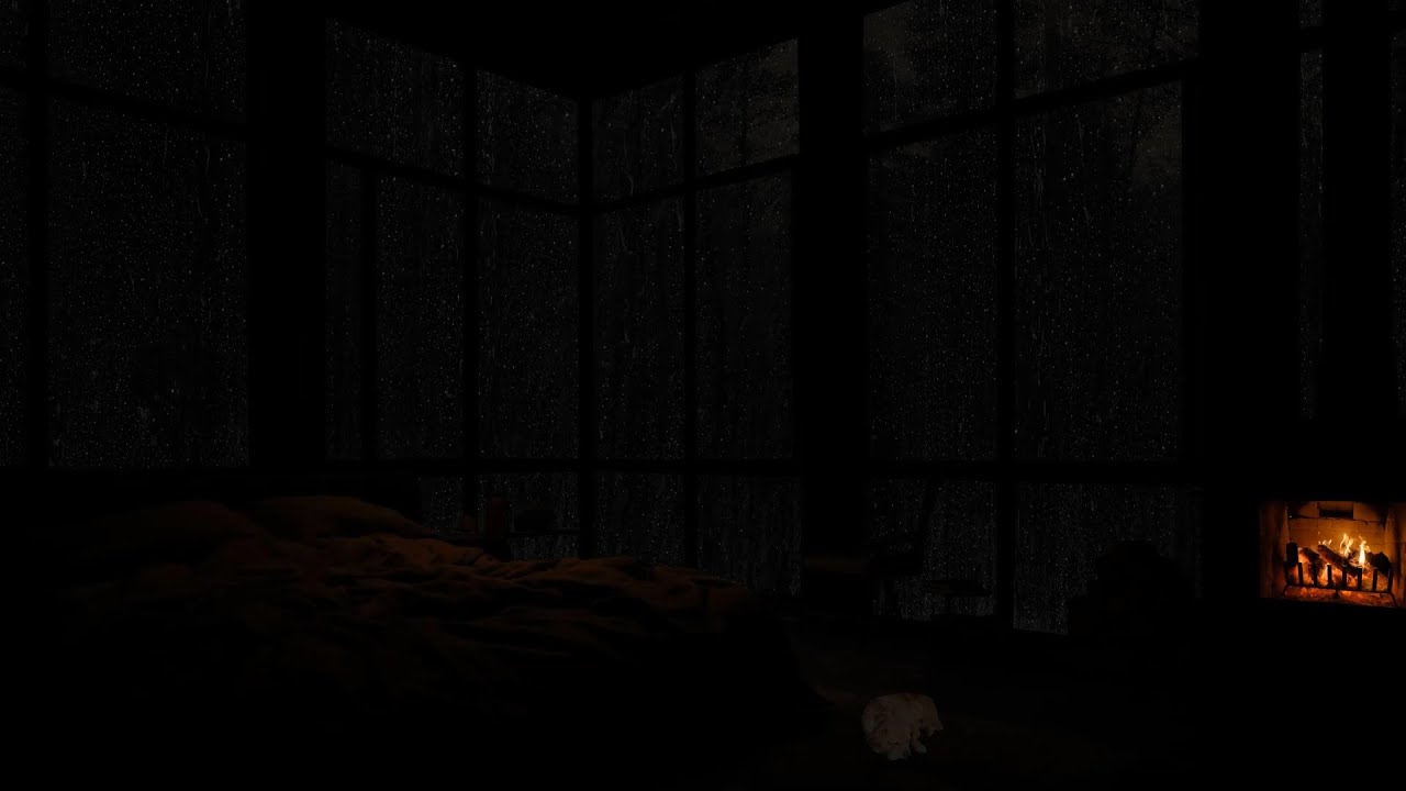 No Ads,Quiet Night in Wooden Cabin | Fireplace Crackling, Rain on Roof & Relaxing Nature Sounds🌧️🔥