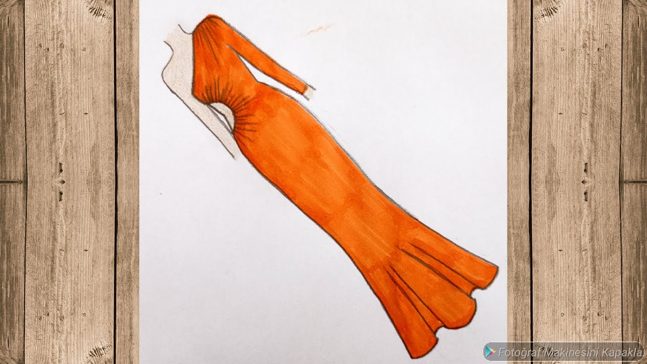 Turuncu Dekolteli elbise çizimi ✍️ Moda tasarım çizimleri ❤️