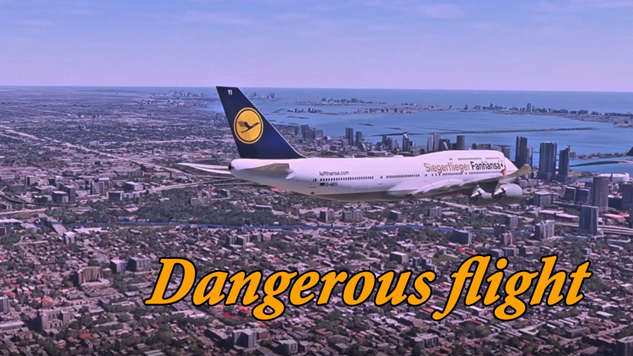 Dangerous flight LUFTHANSA AIRLINES go around at ocean short runway