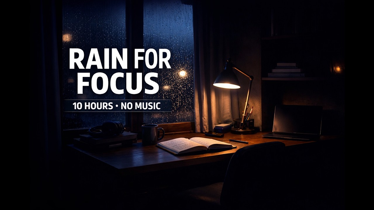 Rain Sounds for Focus ☔ Cozy Study Room Ambience | 10 Hours | No Music