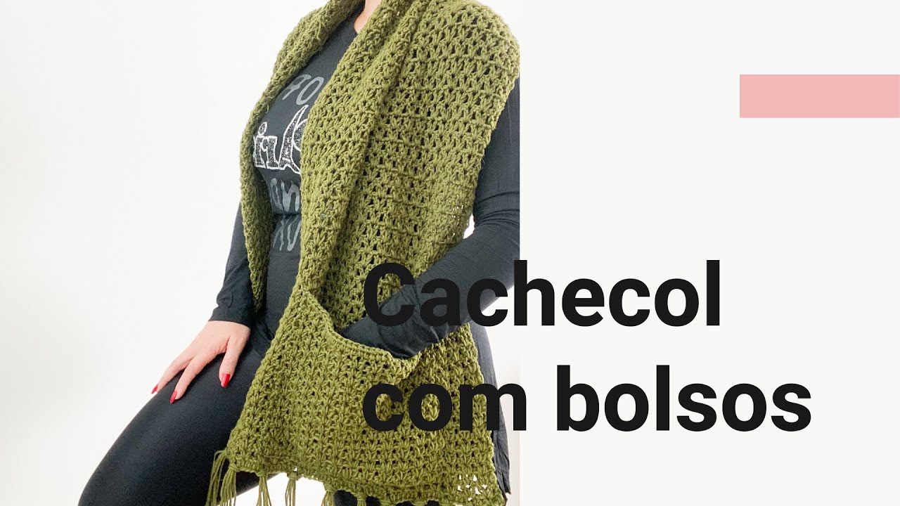Cachecol de crochet com bolsos