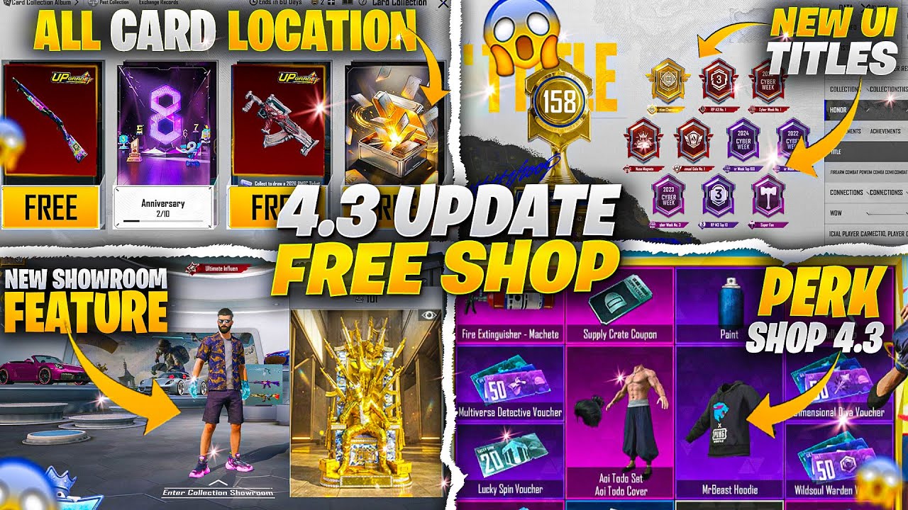 Free Upgradable Skins & Materials |  Perk Shop In 4.3 Update | New UI & Card Collection | PUBGM 