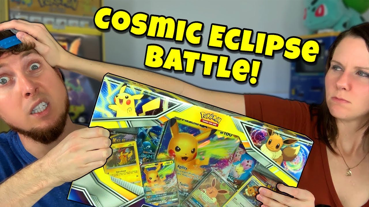 SECRET RARE COSMIC ECLIPSE CARDS PULLED in a Pokemon Pikachu & Eevee GX Box Pack Battle!