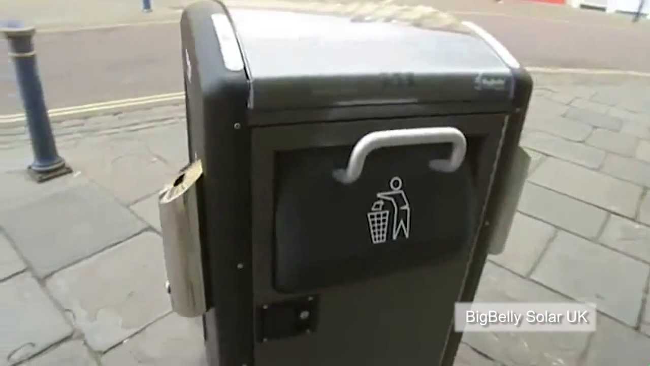 Solar powered compacting bin to reduce trash collections