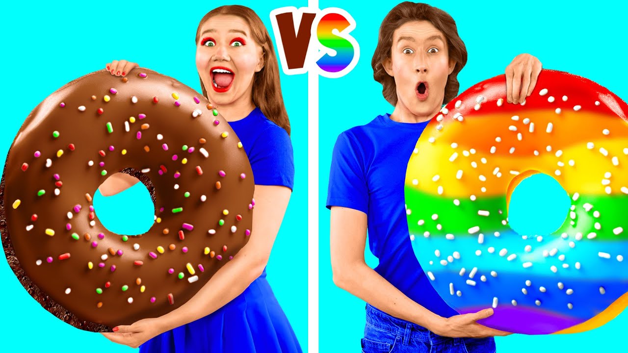 ג'לי vs סופגניית שוקולד vs סופגניה אמיתית אתגר | קרב אכיל FUN FOOD