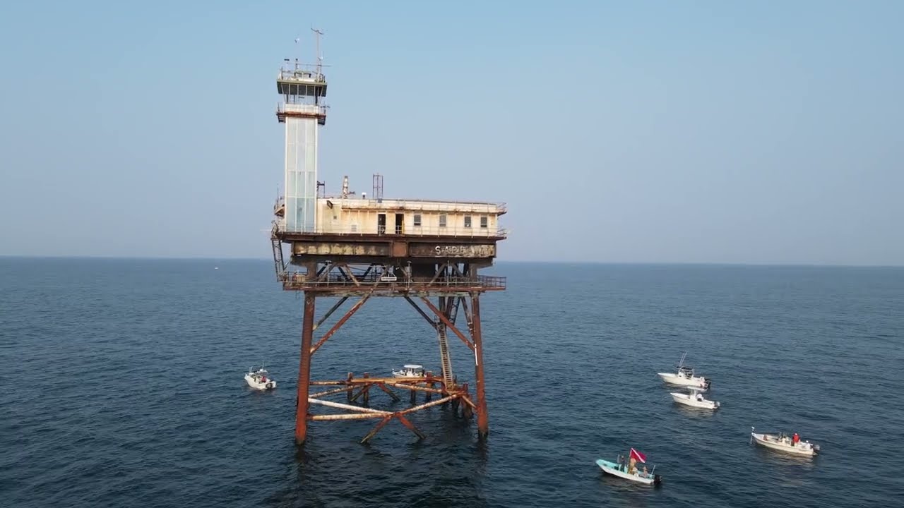 Drone View of the Chesapeake Light Tower - Spade Fishing