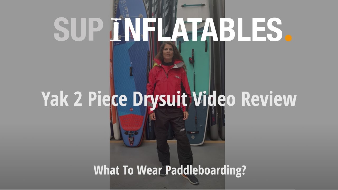 Emma from SUP inflatables reviewing the Yak Apollo and Chinook 2 piece paddleboarding drysuit set
