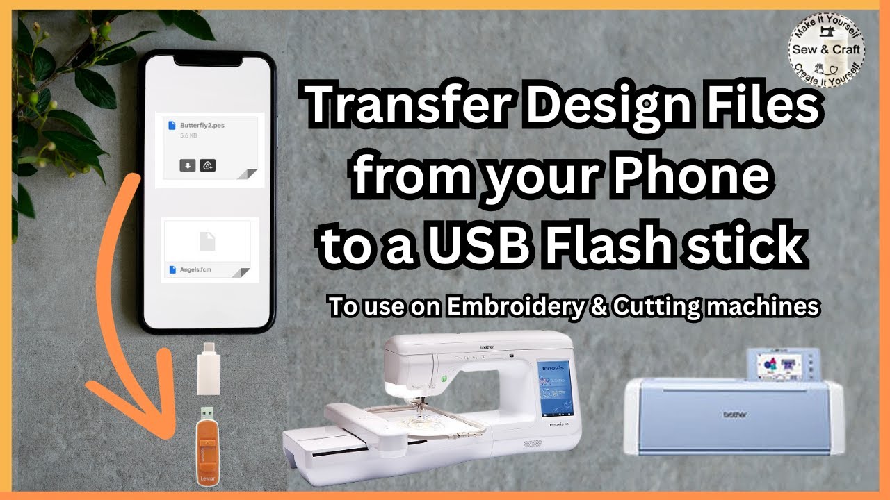 Переносите файлы с телефона на USB-флеш-накопитель для вышивальных и раскройных машин.