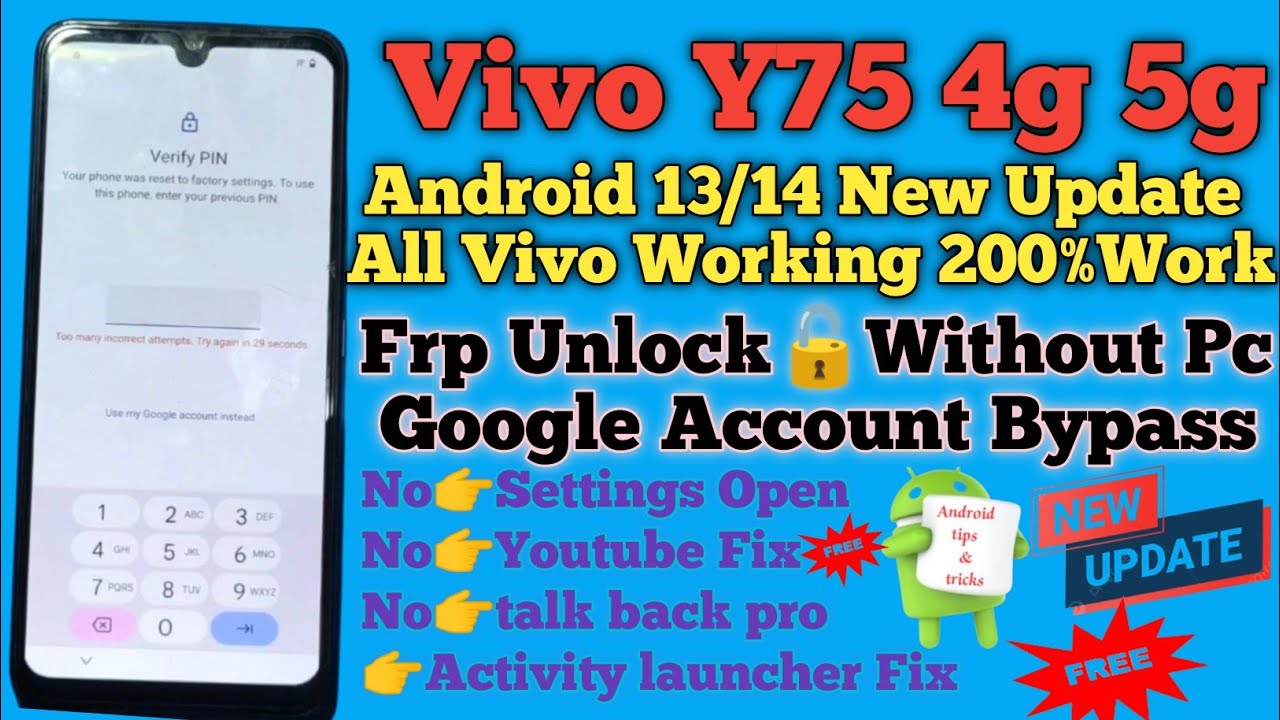 Vivo Y75 4g 5g frp bypass | Android 13/14 New Update Solution Without Pc | All Vivo Frp Unlock