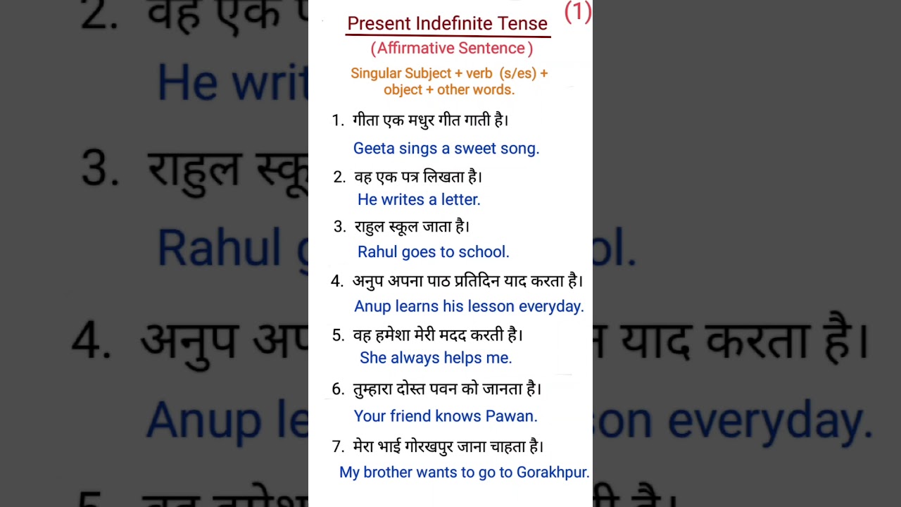 Present Indefinite Tense || Affirmative Sentence Examples || Tense .