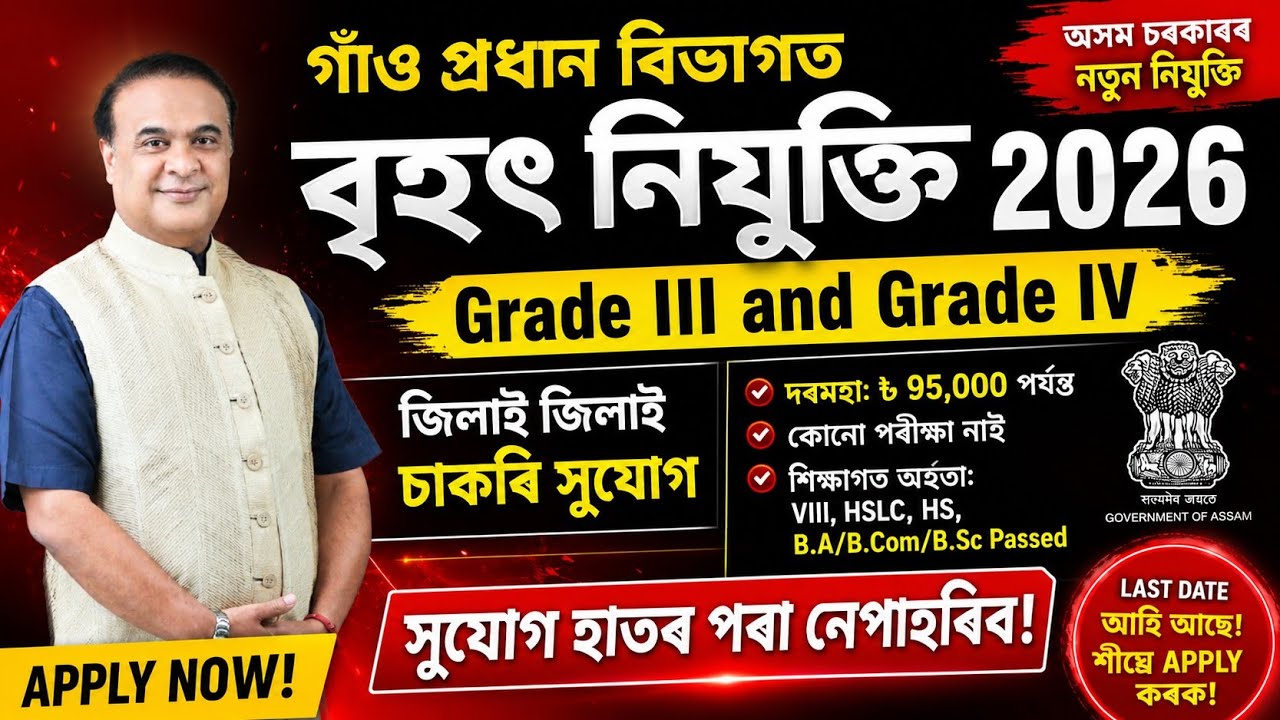 🎯Assam New Vacancy 2026 | Grade III & Grade IV Recruitment | No Exam Job✅Assam Govt Jobs | Apply Now