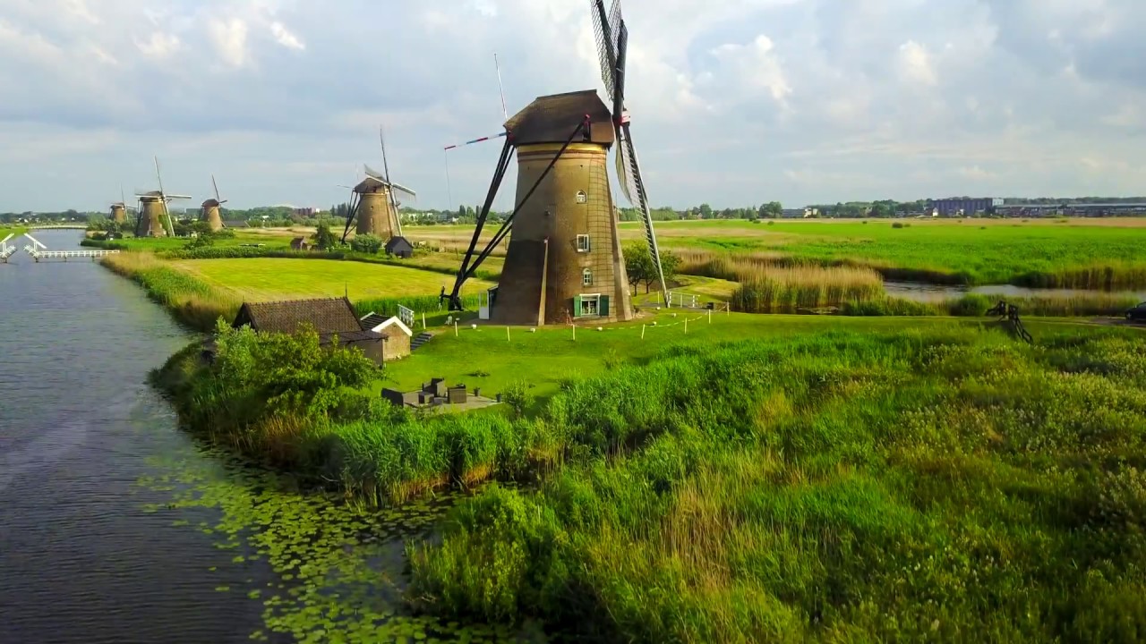 Flying over Kinderdijk, Dutch Windmills