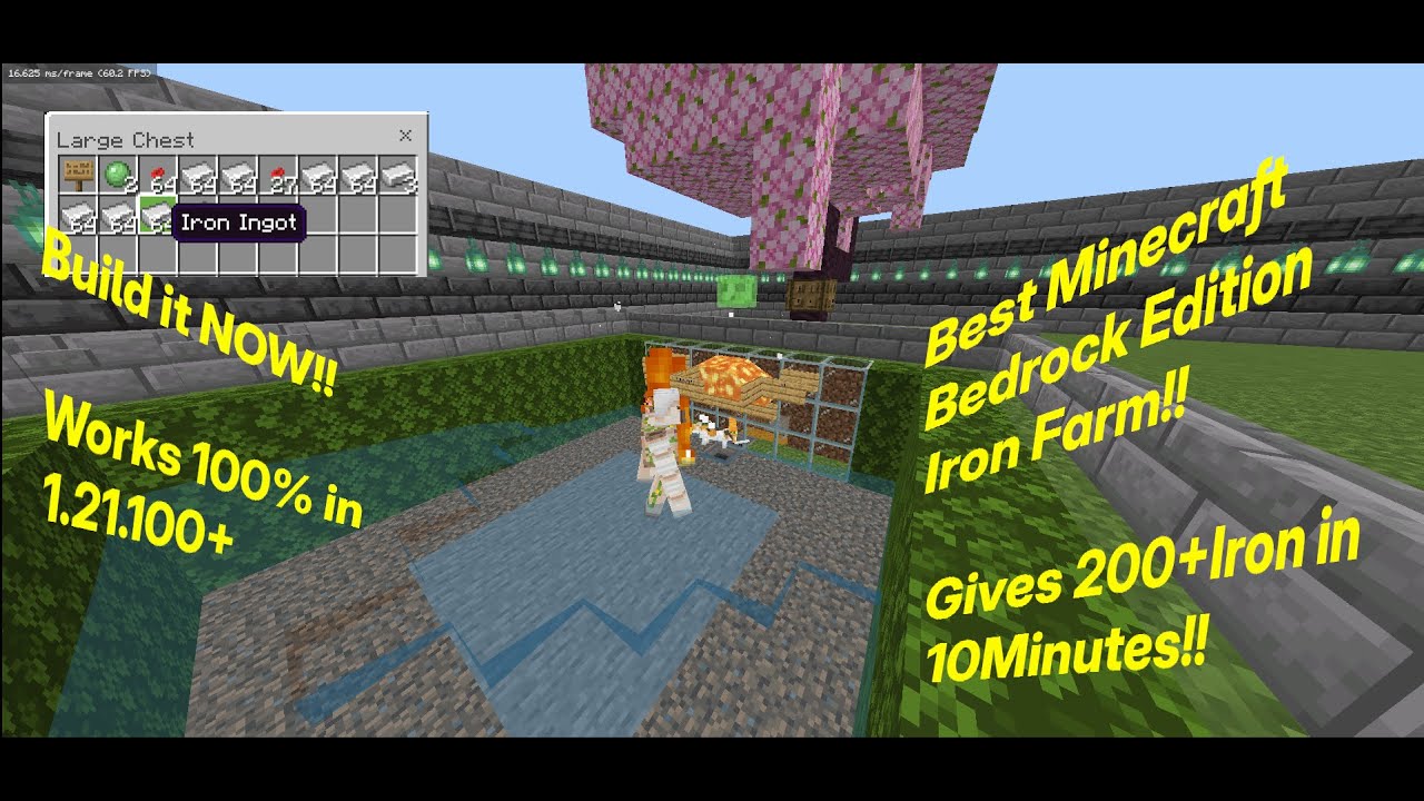 This Minecraft Bedrock Edition Iron Farm gives 200+Iron in 10Minutes!!Works in 1.21.100+Versions