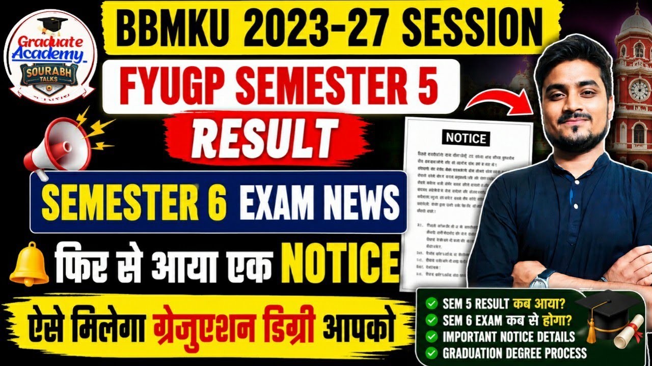 SEMESTER 5 Result Date Fixed 🔒 2023-27 Session & Semester 6 Exam Information BBMKU University