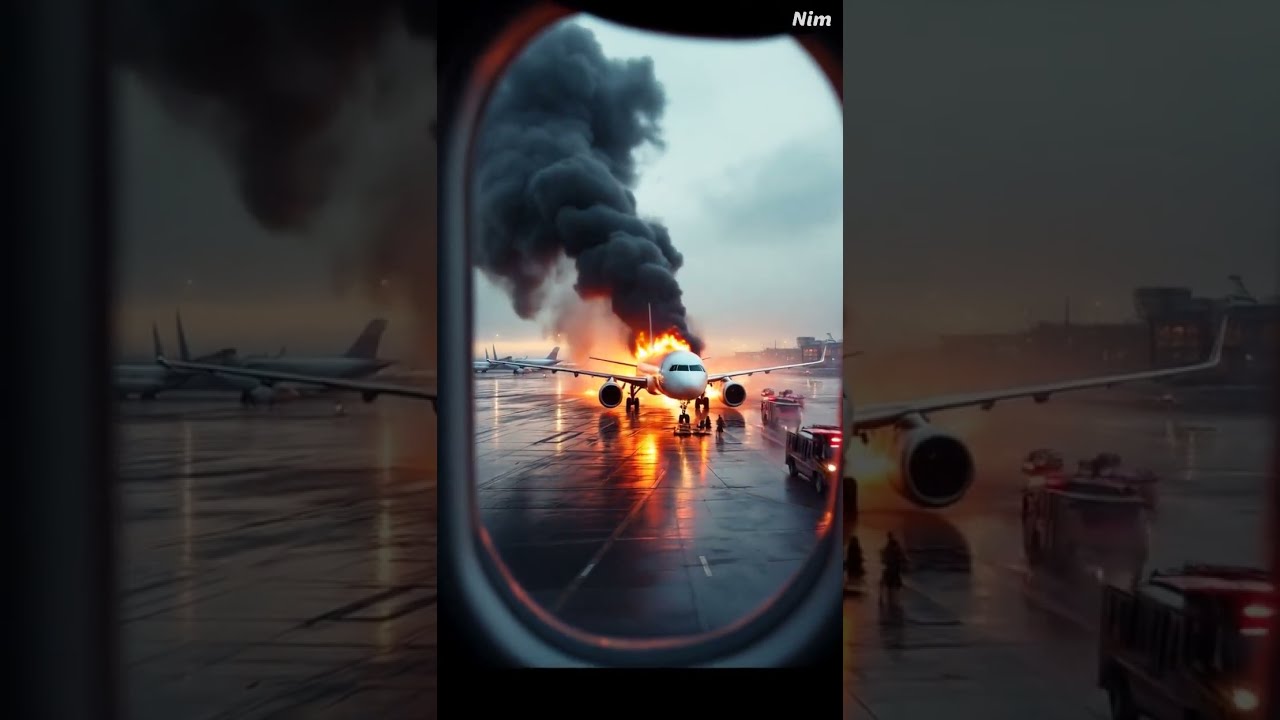 🚨 Plane on Fire at Airport Caught on Camera! Passenger Films Shocking Scene from Window ✈️🔥