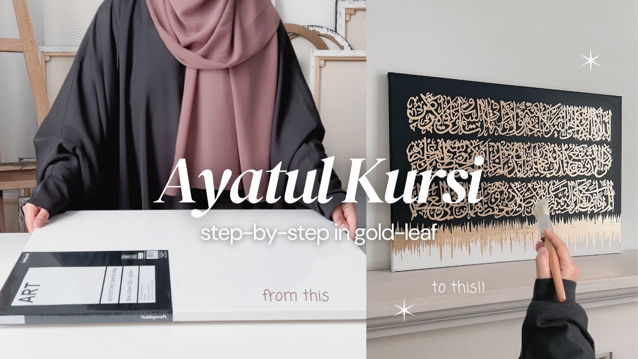 Ayatul Kursi in Arabic calligraphy using gold-leaf 🔐 Cozy Art vlog 🍃 no music, no talking