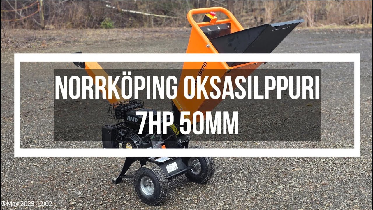 Norrköping 7hp 50mm bensiinikäyttöisen oksasilppurin käyttöönotto ja testaus. 1.5.2025