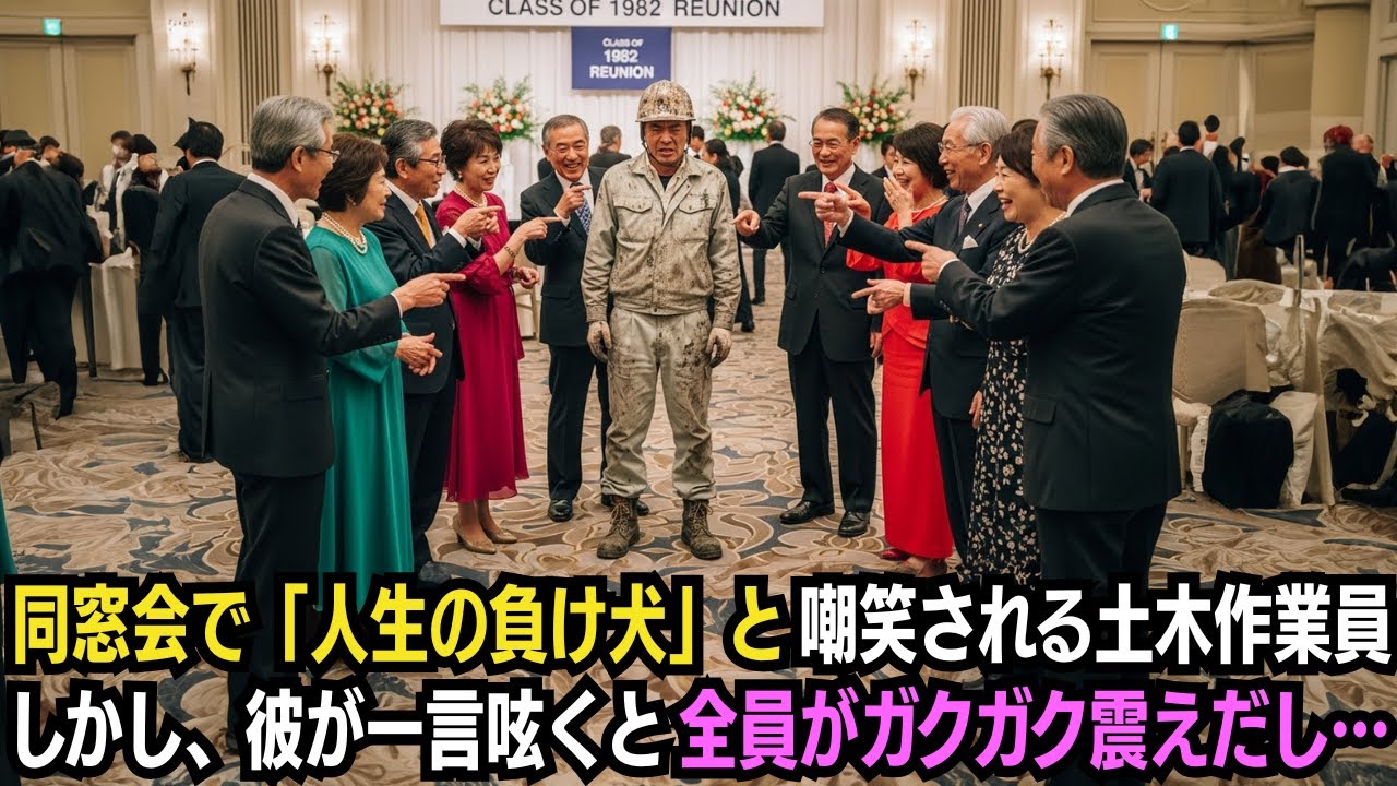 中学の同窓会で「人生の負け犬」と嘲笑される土木作業員→しかし、彼が一言呟くと全員がガクガク震えだし…