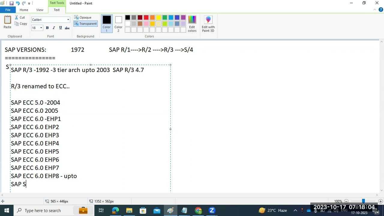 SAP VERSIONS  HISTORY INFORMATION