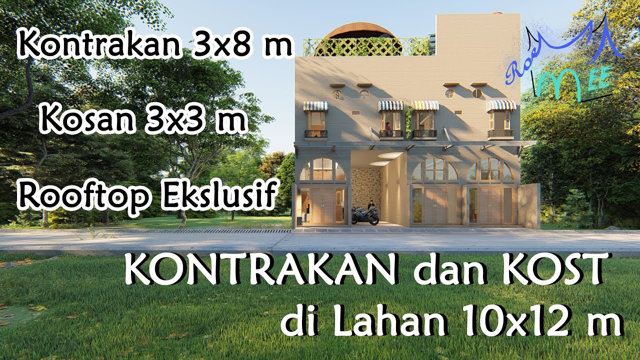 Desain KOST MINIMALIS 3x3 m dan KONTRAKAN 3 PETAK 3X8 m di lahan 10x12 m ROOFTOP EKSKLUSIF - eps6