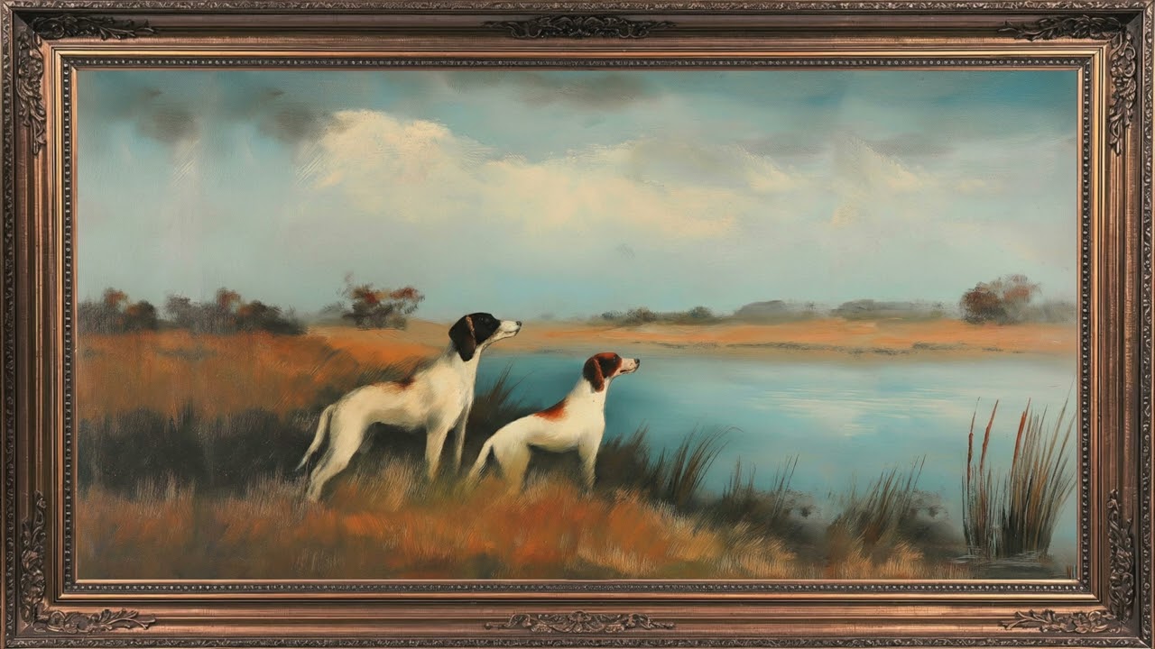 Vintage Hunting Dogs Landscape &bull; 4K Frame TV Art &bull; Rustic Country Decor | Cozyland Prints